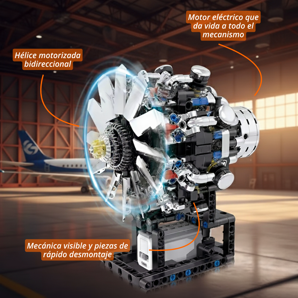 GISEGA Motor de Avión V8 con motor eléctrico (558 pzas)