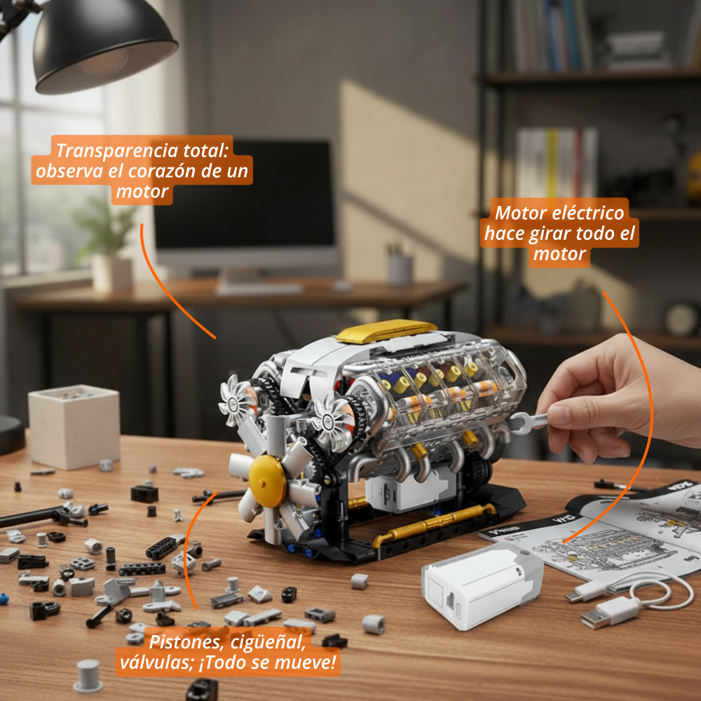 Motor V8 con batería y motor eléctrico (692 pzas)