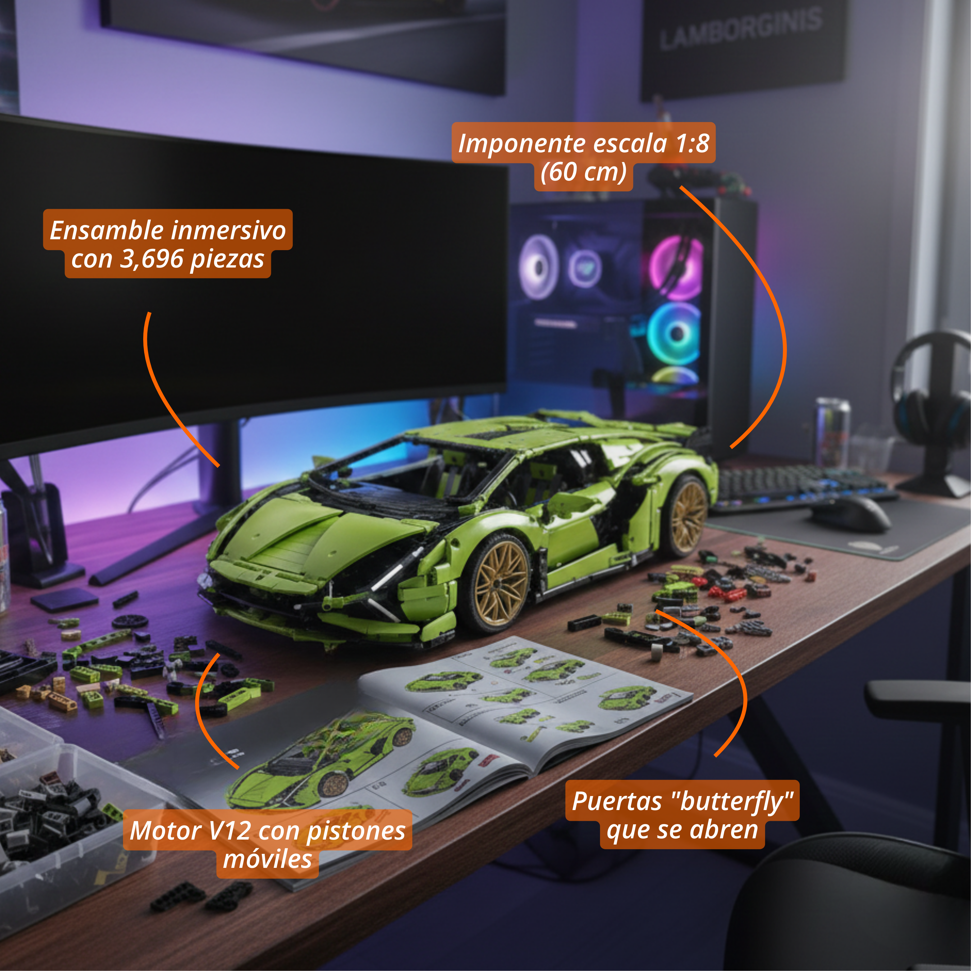 Sian FKP 37: Hiperdeportivo Verde Escala 1:8 (3696 pzas)