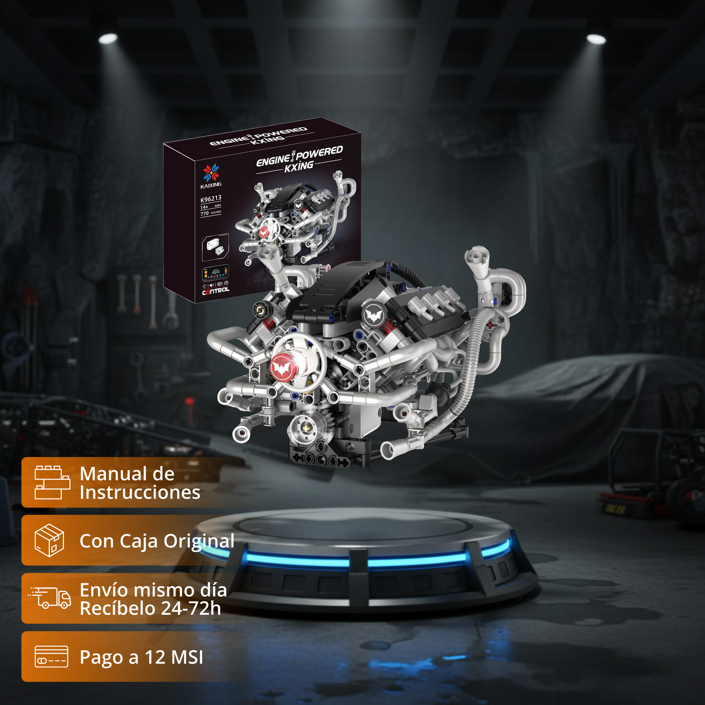 KAIXING Motor V8 del Batimovil con Batería y Motor Eléctrico (770 pzas)