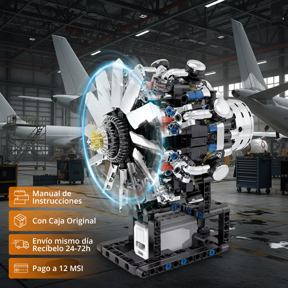 GISEGA Motor de Avión V8 con motor eléctrico (558 pzas)