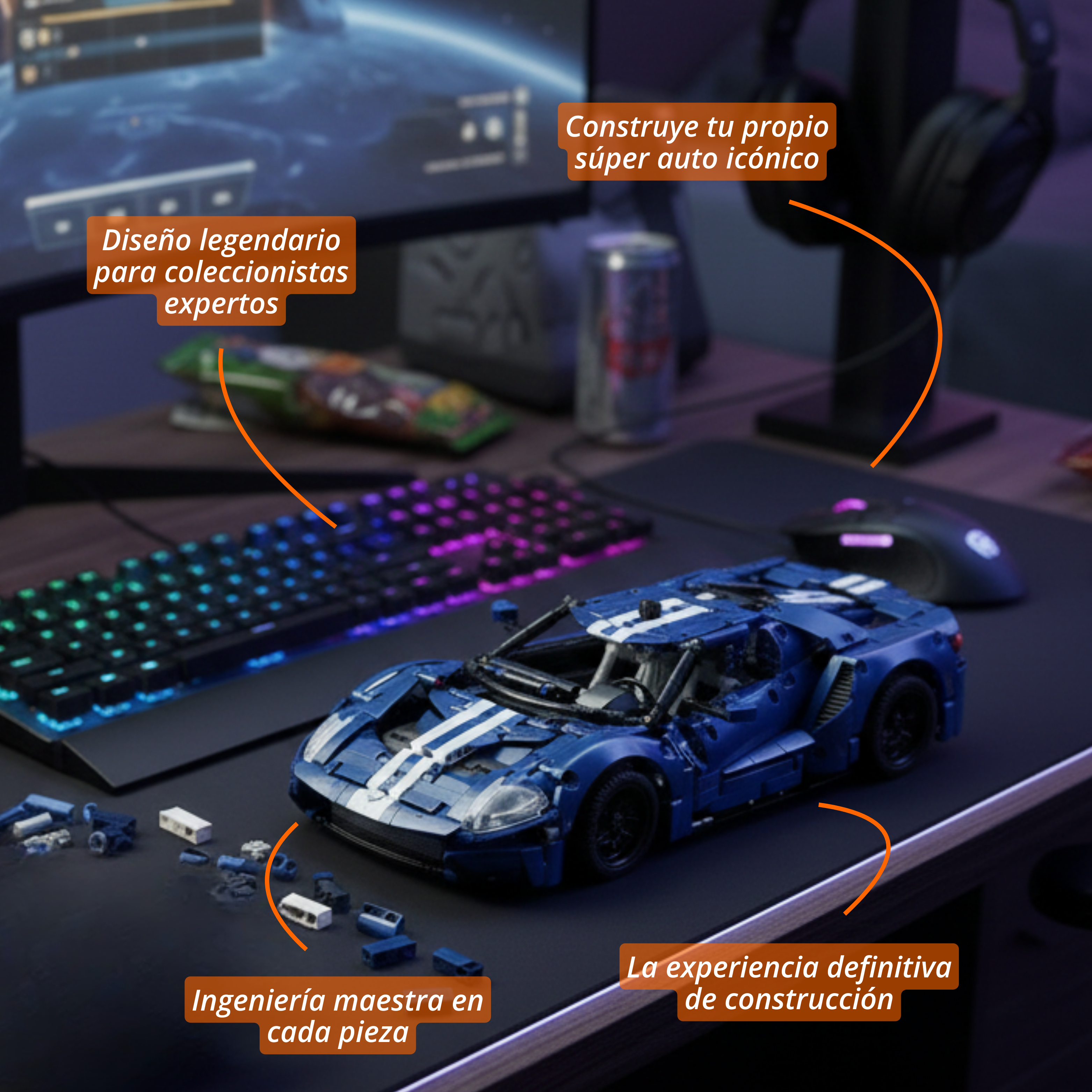 Ford GT: Deportivo GT Azul Escala 1:12 (1466 pzas)