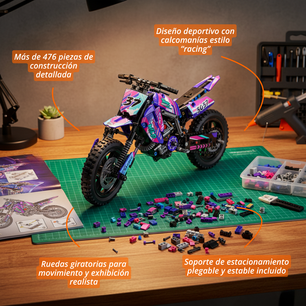 Motocross Modelo Morado Escala 1:10 (476 pzas)