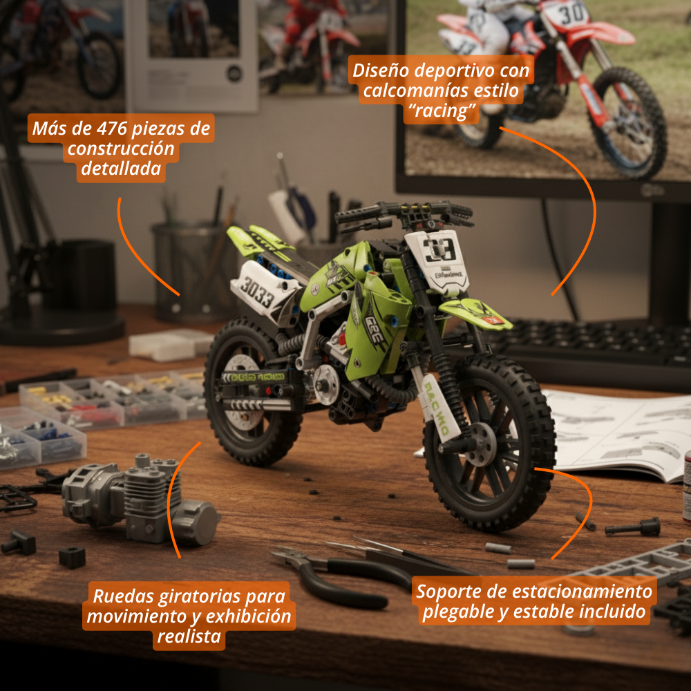 Motocross Modelo Verde Escala 1:10 (476 pzas)