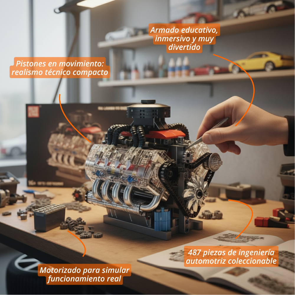 Mould King Motor LSX454 V8 con batería y motor eléctrico (480 pzas)