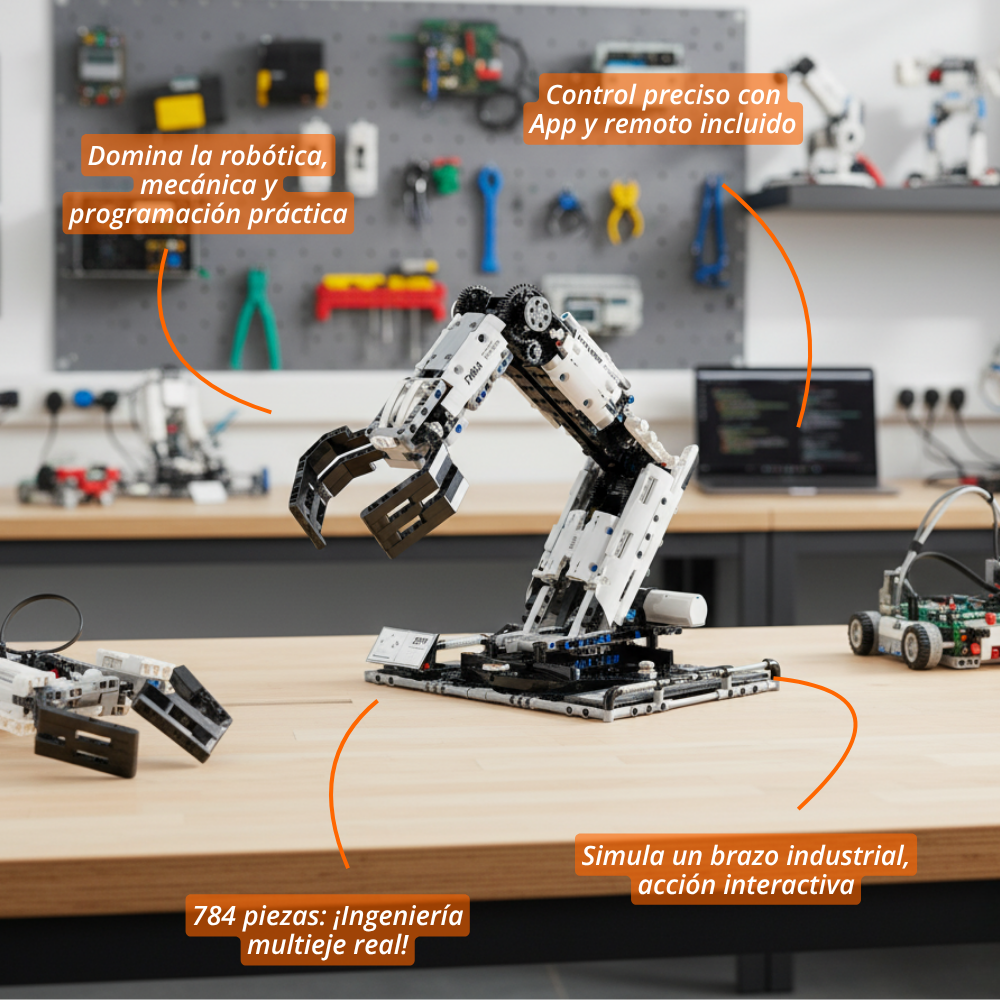 Brazo Robótico Programable T2007 con batería y 4 motores (784 pzas)
