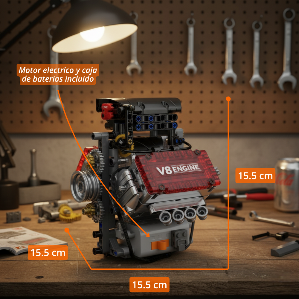 Motor V8 con batería y motor eléctrico (478 pzas)