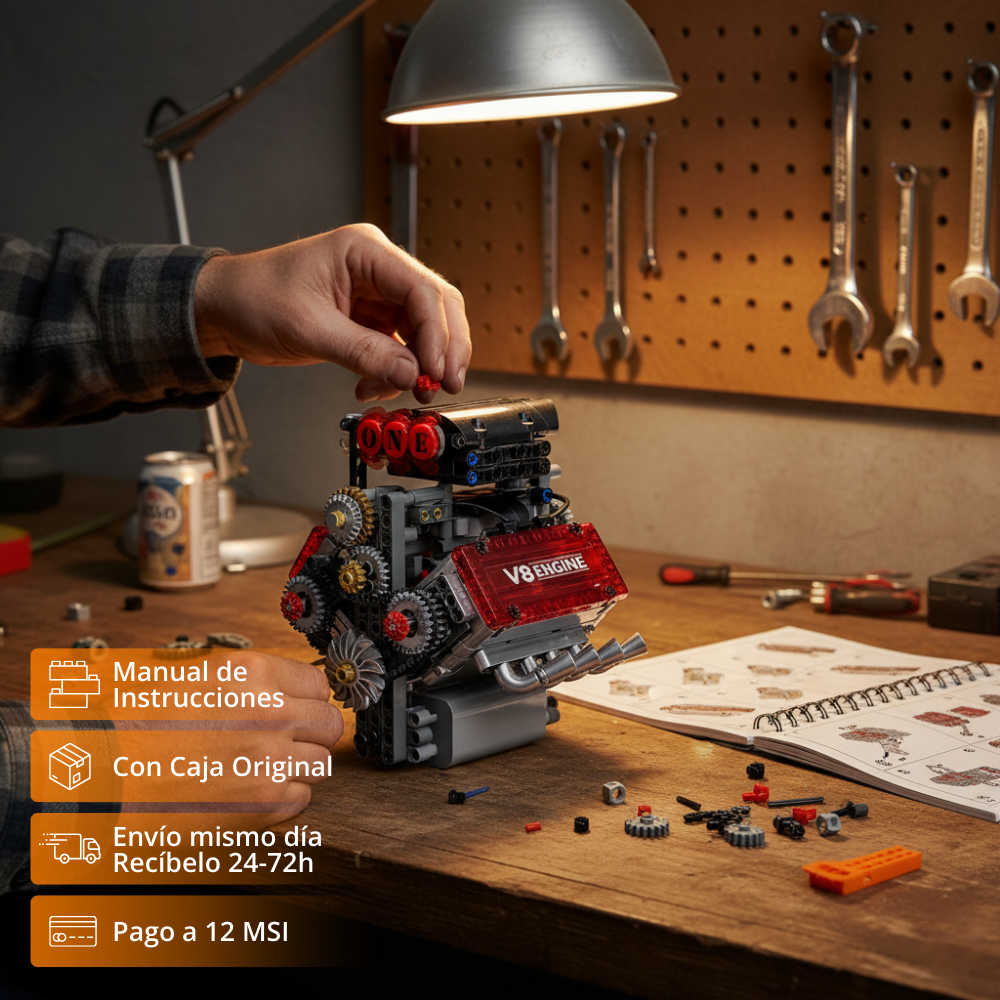 Motor V8 con batería y motor eléctrico (478 pzas)
