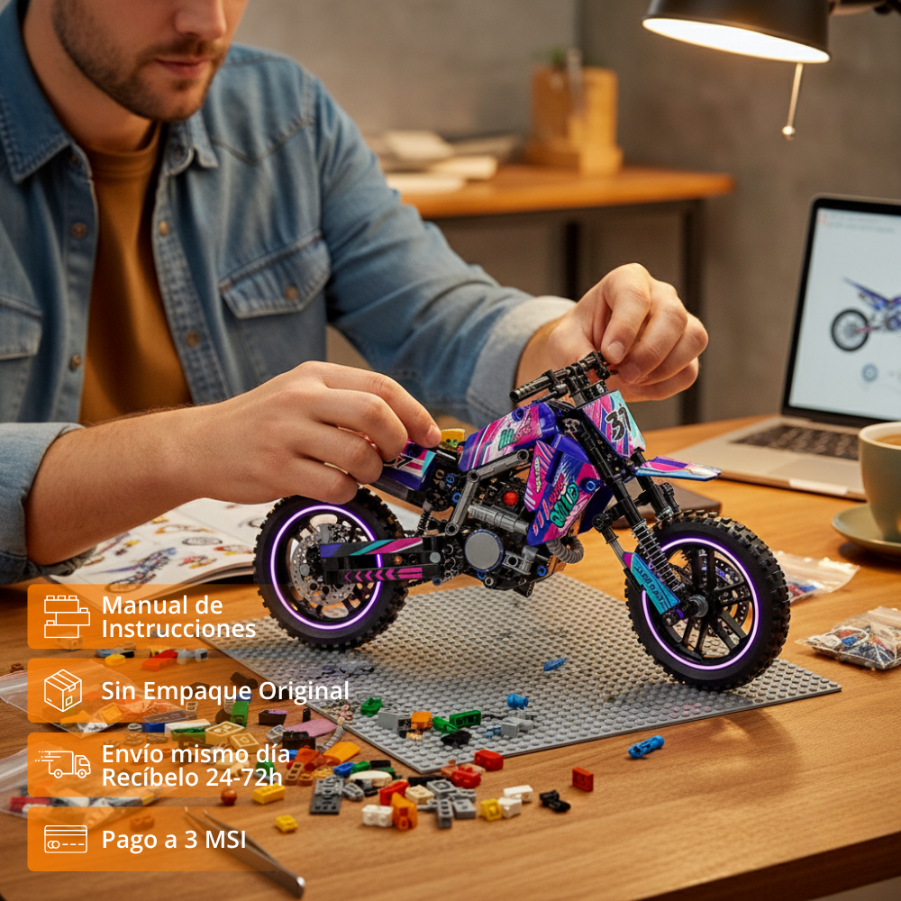 Motocross Modelo Morado Escala 1:10 (476 pzas)