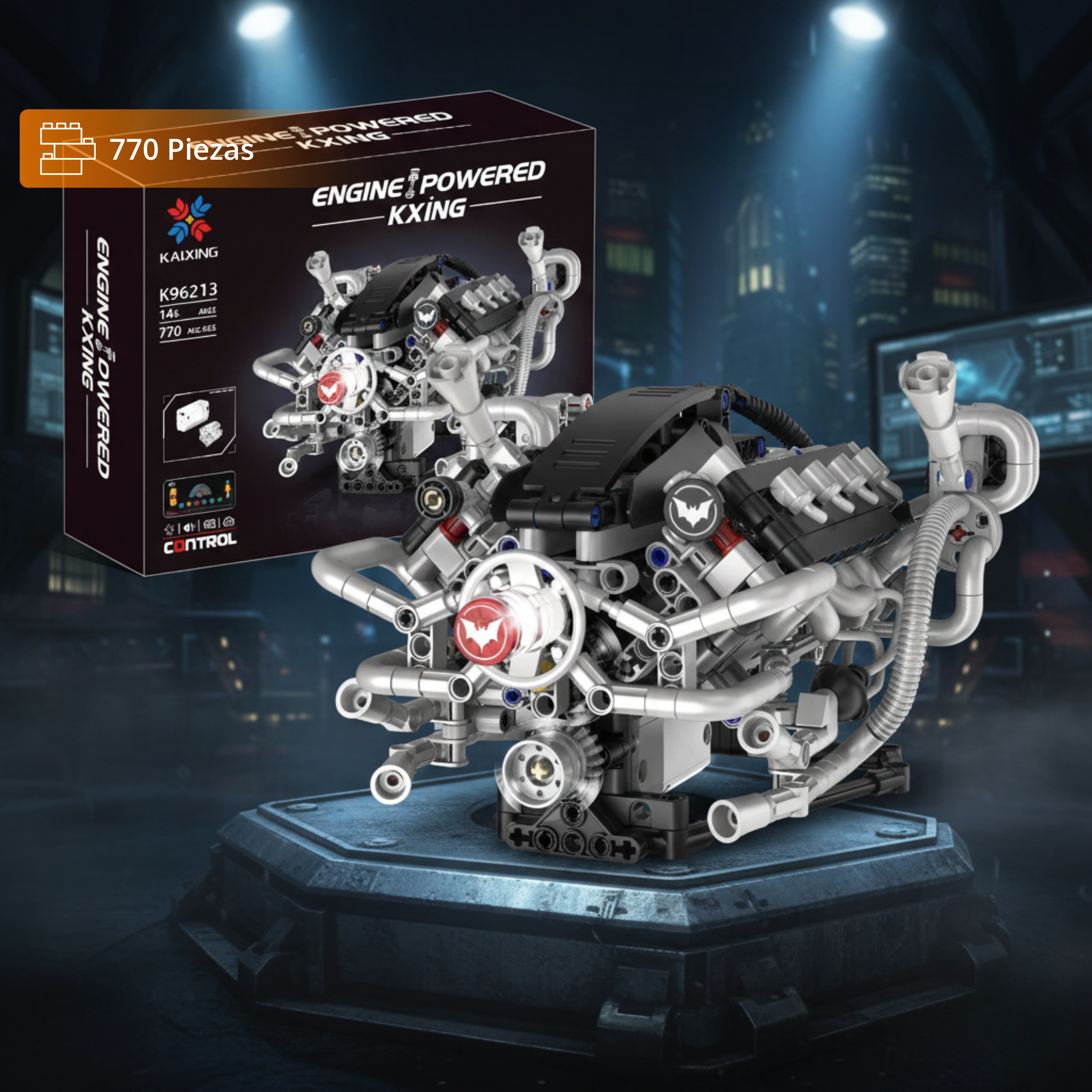 Motor V8 del Batimovil con Batería y Motor Eléctrico (770 pzas)