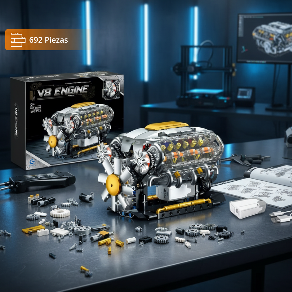 Motor V8 con batería y motor eléctrico (692 pzas)