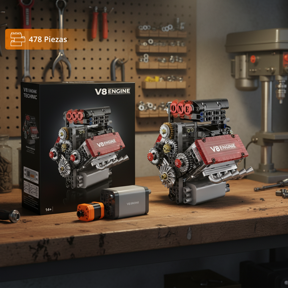 Motor V8 con batería y motor eléctrico (478 pzas)